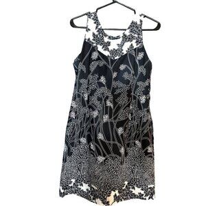 Tori Richard Black White Floral Textured Dress Size 8 Sleeveless Made In Hawaii